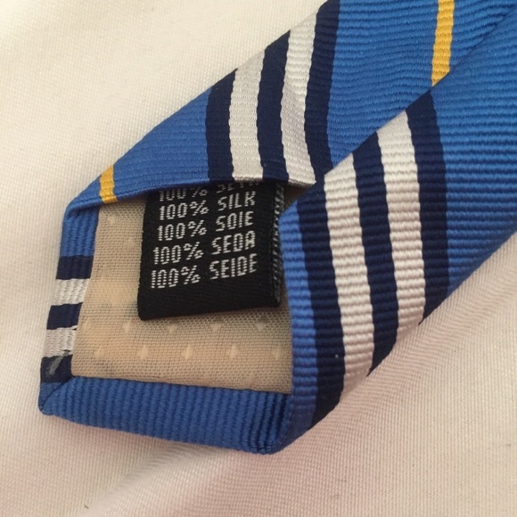 Bruno Piattelli Blue‎ & Yellow Stripe 100% Silk Tie - Picture 5 of 5